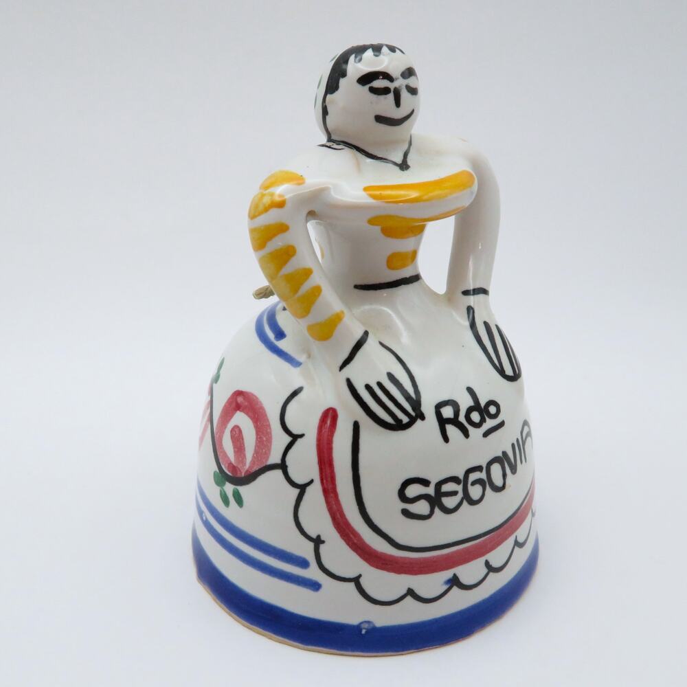 Vintage Rdo Segovia Spain Ceramic Lady Bell Hand Painted Folk Art Souvenir